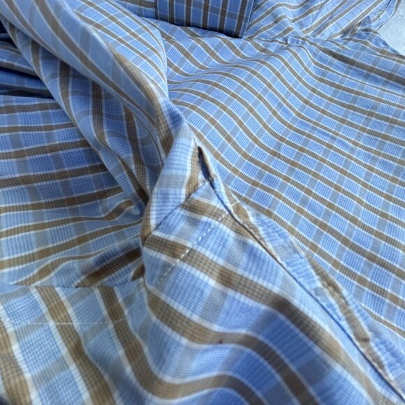 Gitman Bros Mens Blue & Tan Plaid Long Sleeve Button-Up Cotton Shirt XL USA Made - Picture 8 of 8